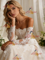 White Tulle Lace Long Sleeve Wedding Dress