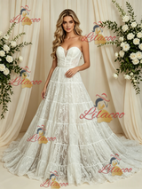 White Lace Strapless Wedding Dress