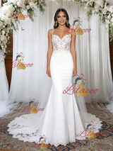 White Mermaid Straps Lace Wedding Dress