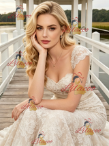 Champagne Mermaid Lace Cap Sleeve Wedding Dress