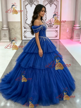 Yellow Tulle Off the Shoulder Beading Quinceanera Dress