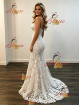 White Mermaid Straps Lace Wedding Dress