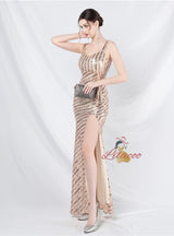 Mermaid Sequins Straps Split Prom Dress