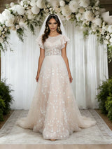 Champagne Tulle Lace Wedding Dress