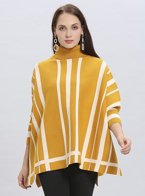 Striped Sweater Bat Sleeve Cloak