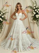 White Lace Strapless Wedding Dress