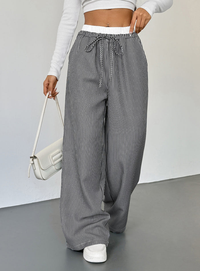 Contrast Stitching Striped Casual Straight Pants