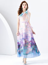 Holiday One-shoulder Wooden Ear Printed Dress