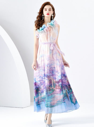 Holiday One-shoulder Wooden Ear Printed Dress