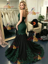 Black Mermaid Tulle Straps Lace Prom Dress
