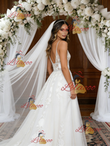 White Tulle Straps Appliques Wedding Dress