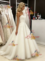 White Tulle One Shoulder Appliques Wedding Dress
