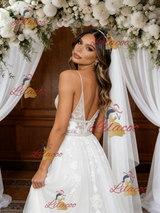 White Tulle Straps Appliques Wedding Dress