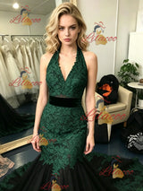 Black Mermaid Tulle Straps Lace Prom Dress