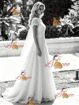 White Lace Short Sleeve Wedding Dress