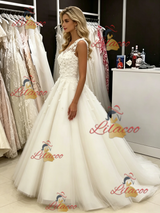 White Tulle One Shoulder Appliques Wedding Dress