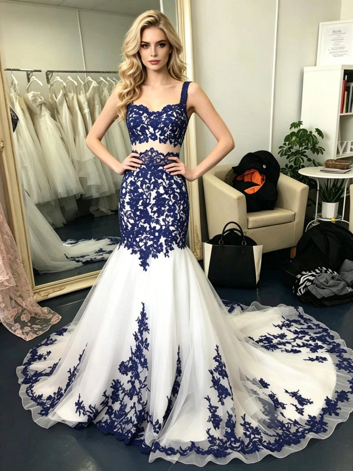 White Mermaid Tuller Appliques Prom Dress