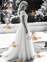 White Lace Short Sleeve Wedding Dress