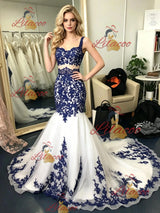 White Mermaid Tuller Appliques Prom Dress