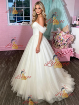 White Tulle Off the Shoulder Prom Dress