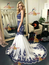 White Mermaid Tuller Appliques Prom Dress