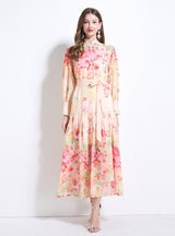 Printed Long Sleeve Chiffon Dress