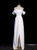 White Satin Pleats Split Wedding Dress