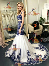 White Mermaid Tuller Appliques Prom Dress