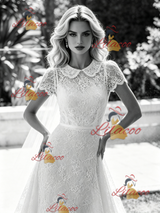White Lace Short Sleeve Wedding Dress