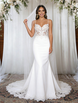 White Mermaid Straps Lace Wedding Dress