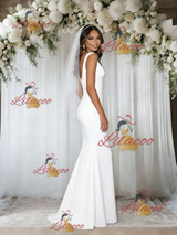White Mermaid V-neck Wedding Dress