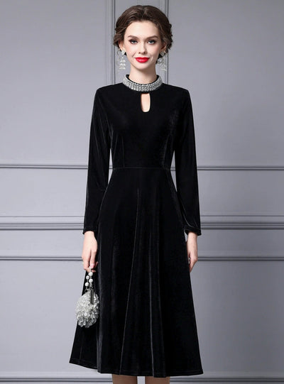Black Velvet Long Sleeve Mother of the Bride Dress