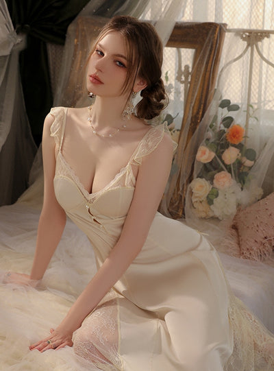 Satin Stitching Lace and Chest Pad Pajamas