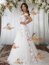 White Tulle Lace Off the Shoulder Wedding Dress