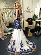 White Mermaid Tuller Appliques Prom Dress