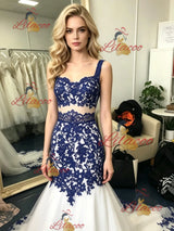 White Mermaid Tuller Appliques Prom Dress
