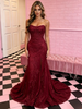 Burgundy Mermaid Strapless Prom Dress