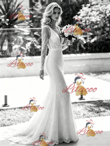 White Mermaid V-neck Long Sleeve Wedding Dress