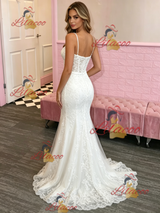 White Mermaid Lace Spaghetti Straps Prom Dress