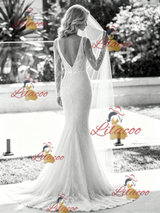 White Mermaid V-neck Long Sleeve Wedding Dress