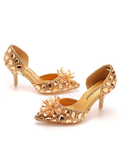 Fine-heeled Pointed Rhinestone Sandals