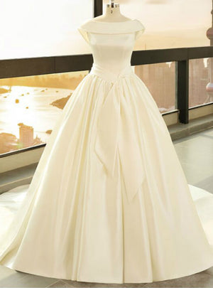 White Satin Backless Wedding Dress