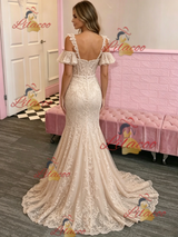 Champagne Mermaid Lace Straps Prom Dress