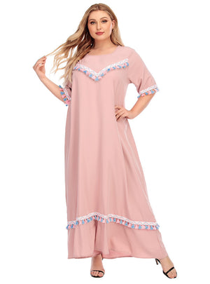 Loose Fringed Short-sleeved Dress