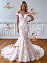 White Mermaid Lace Off Shoulder Wedding Dress