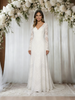 White Lace V-neck Long Sleeve Wedding Dress