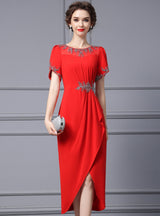 Red Short Sleeve Mother Of The Bride Dress