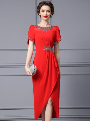 Red Short Sleeve Mother Of The Bride Dress