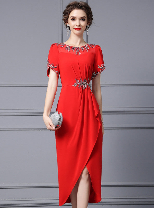 Red Short Sleeve Mother Of The Bride Dress