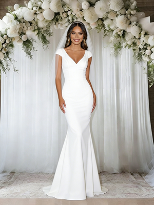 White Mermaid V-neck Wedding Dress